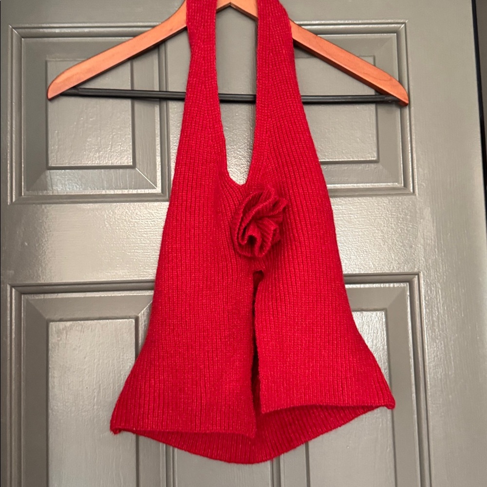 Red Knit Halter Top